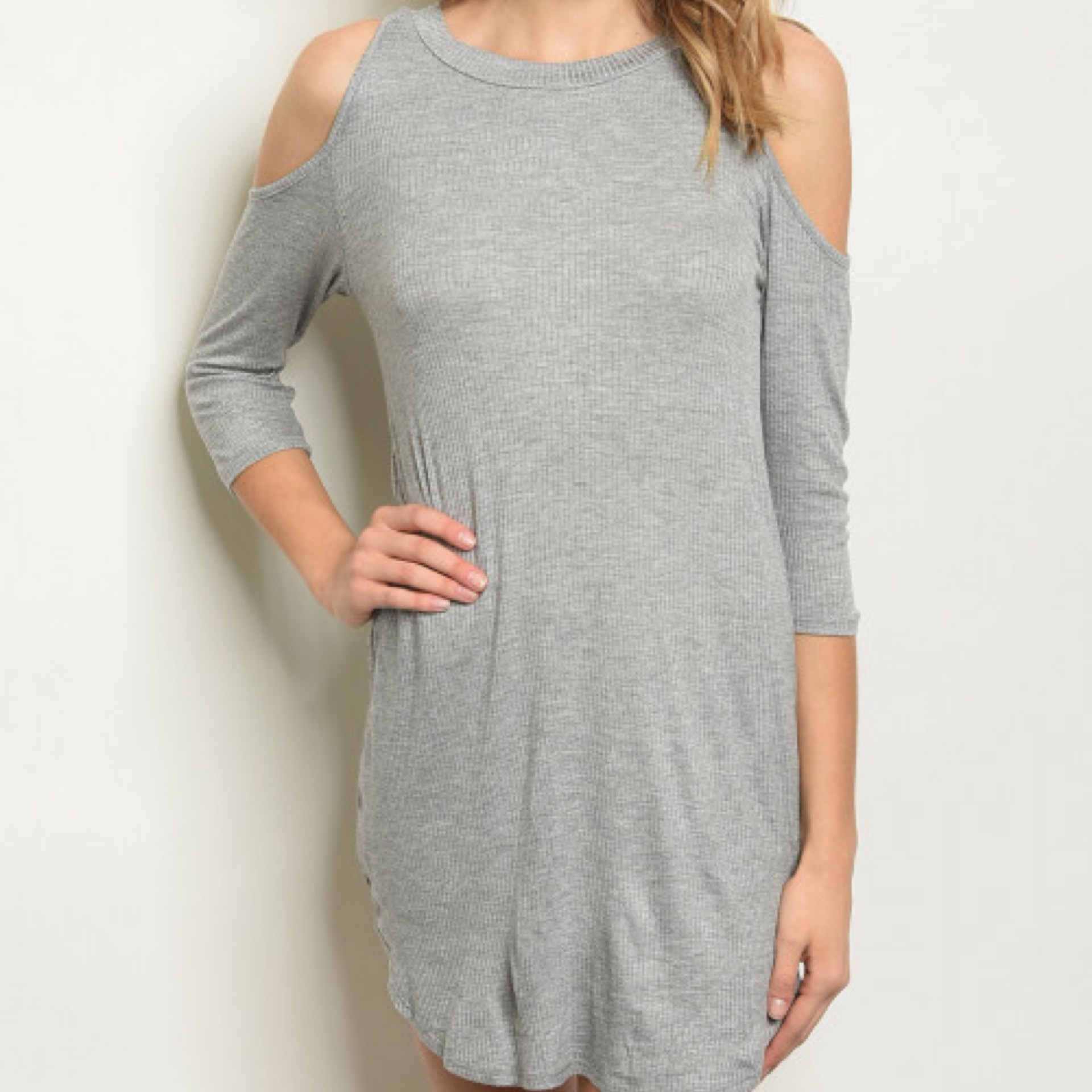 gray cold shoulder dress